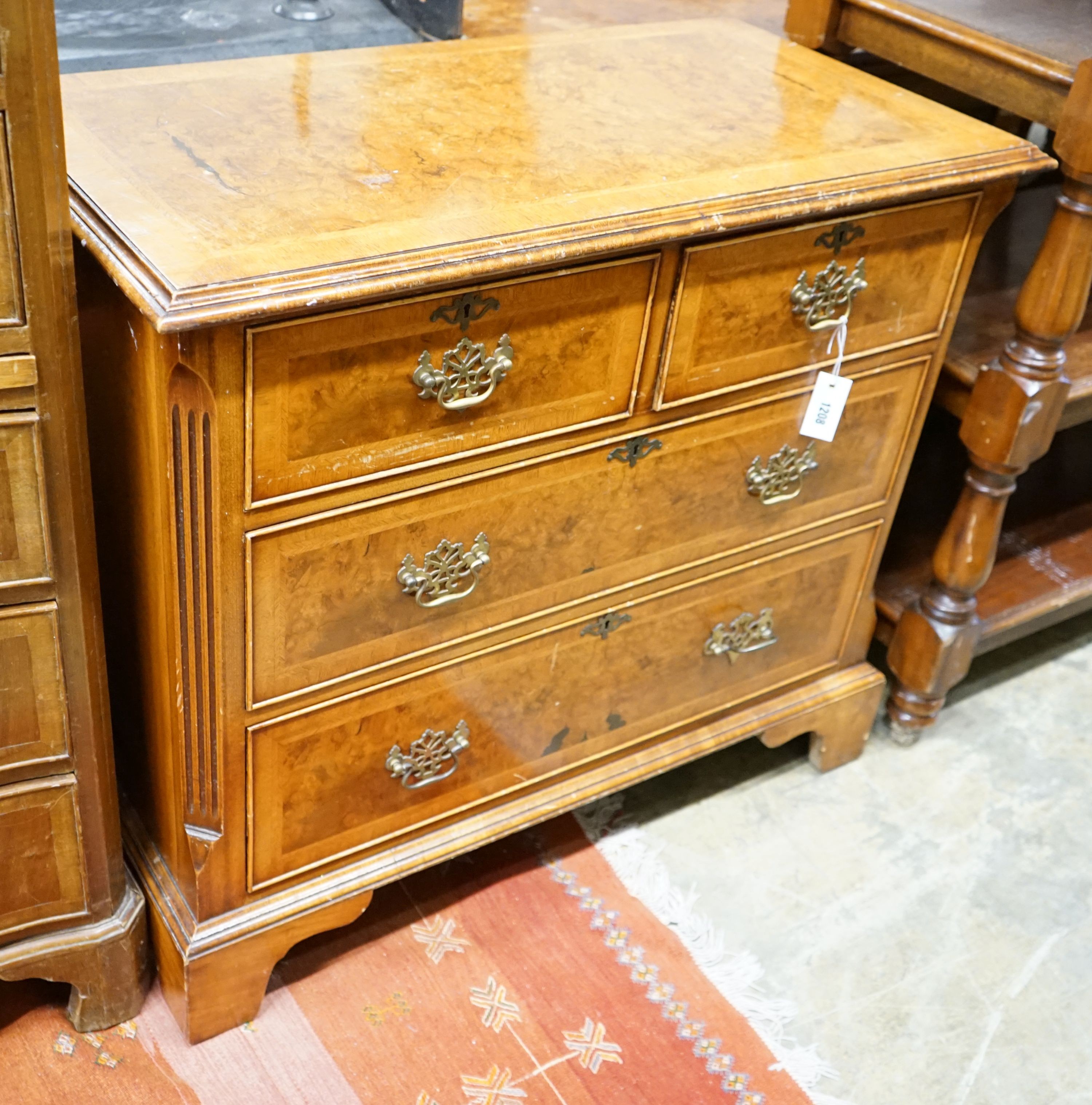 A reproduction 18th century style banded walnut chest of drawers, width 92cm, depth 47cm, height 81cm